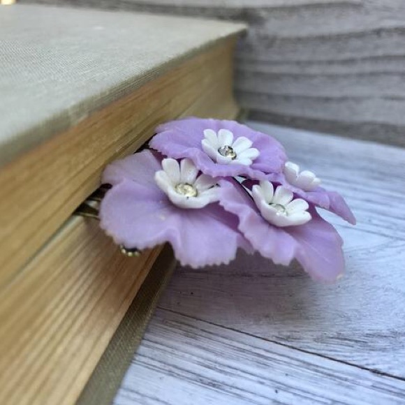 Vintage Purple Spring Floral Collage Hair Comb - Picture 2 of 8
